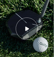 An over-the-shoulder view of The Maker, resting right in front of a golf ball