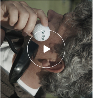 Olivier Widrig testing The Maker by hitting a golf ball with the front of the club