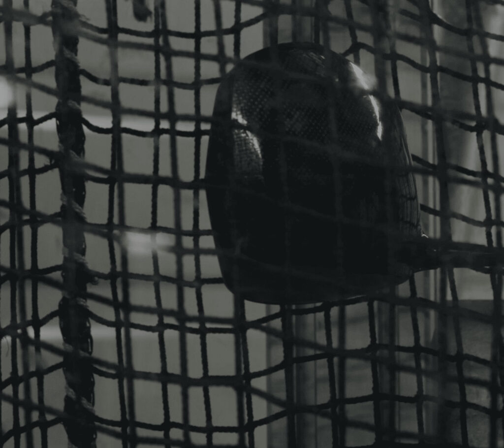 A net from a machine testing a golf club
